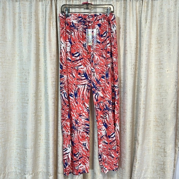 Hester & Orchard Pants - Hester & Orchard Wide Leg Pants Women's XL Coral Navy Blue New Tropical Vacation